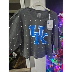 Gameday Couture! Kentucky Wildcats Women's Grey Rhinestone Crop Top T Shirt